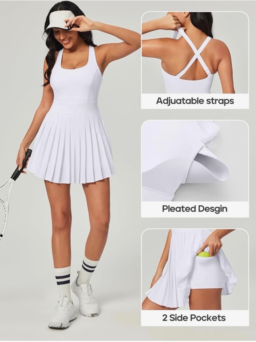 HEATHYOGA NWT Women’s White Tennis Dress - Picture 4 of 4